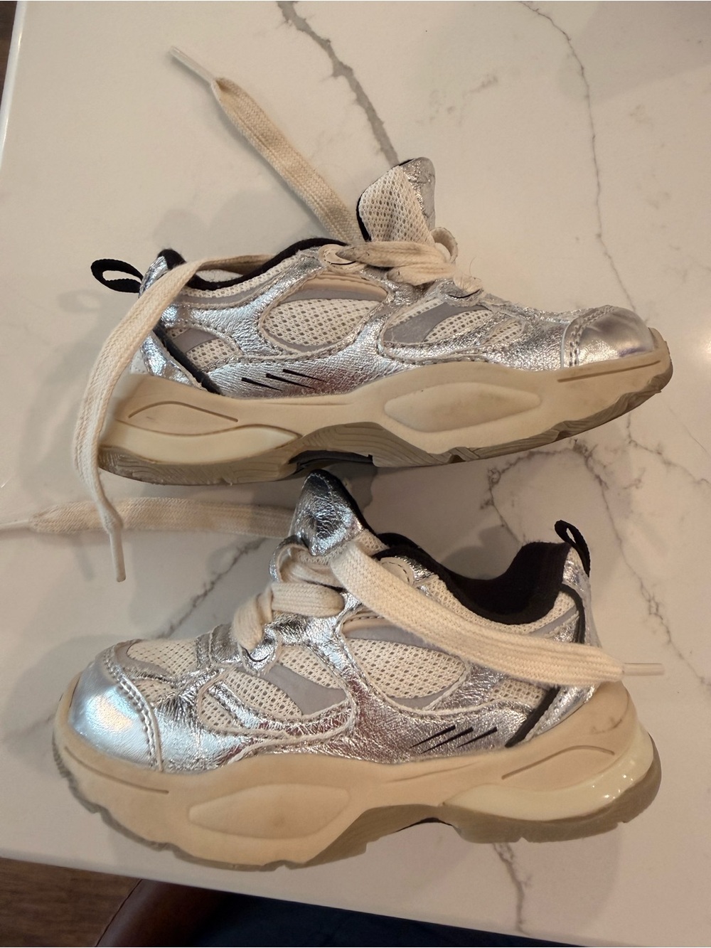 Kids Metallic Silver Chunky Fashion Sneaker with Cream Sole